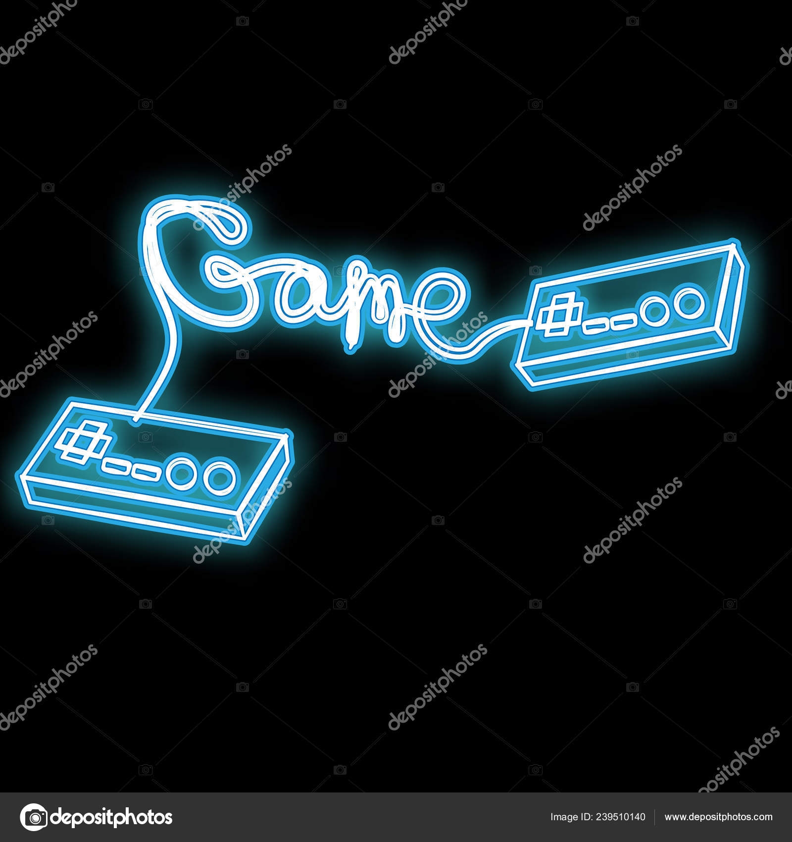 Beautiful Blue Bright Glowing Abstract Neon Icon A Signboard From Old Retro Hipster Gaming Vintage Joysticks For Game Play And The Inscription Game On A Black Background Vector Illustration Stock Vector Image