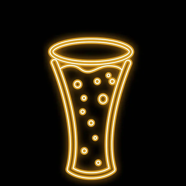 一个简单的抽象霓虹灯明亮发光的黄色图标, 一个招牌酒吧从一个啤酒杯与工艺啤酒与泡沫和复制空间在白色的背景。向量例证 — 图库矢量图片