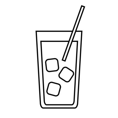 Alkollü kokteyl cam üzerinde beyaz bir arka plan boşluk saman ve buz ve kopya ile basit soyut siyah beyaz simgesi. Vektör çizim