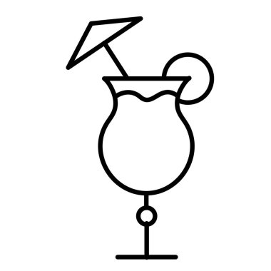 Bir bardak limon ve beyaz bir arka plan üzerinde bir şemsiye ve kopya alanı ile alkollü kokteyl basit soyut siyah beyaz simgesi. Vektör çizim