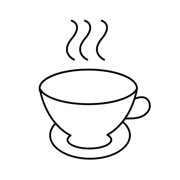 简单的抽象黑色和白色的图标, 热腾腾的美味茶在一个杯子与一支笔和烟雾和复制空间在白色的背景。向量例证 — 图库矢量图片