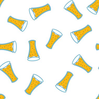 Seamless modeli basit soyut alkollü bira cam gözlük için kurnaz hopy soğuk lezzetli bira simgeler bar beyaz arka plan üzerinde. Vektör çizim