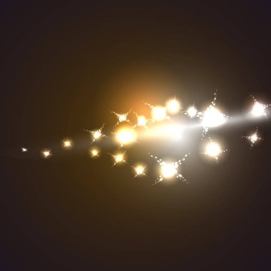 Sarı altın kozmik büyülü enerji parlak parlayan parlak doku galaksinin, evren, yıldız ve takımyıldızları ışınları ve flaşlar ile görüntü ile soyut. Vektör çizim