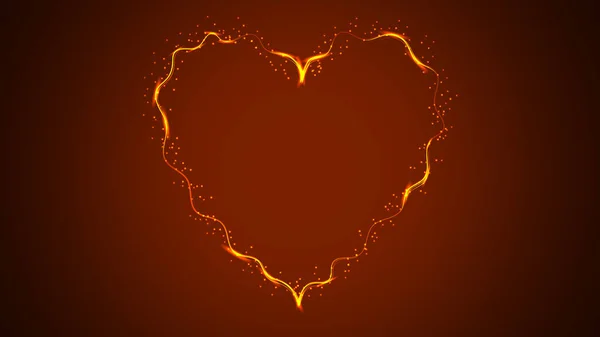 Красивая желтая абстрактная магическая энергия электрическая огненная яркое светящееся праздничное сердце с искрами на День Святого Валентина, Женский день, День матери на оранжевом фоне. Векторная иллюстрация — стоковый вектор