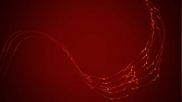 Mooie violet Rode abstracte magische energie elektrische kosmische vurige glanzende lichtgevende bliksem, lijnen, strepen met vonken op een rode achtergrond. Vectorillustratie — Stockvector