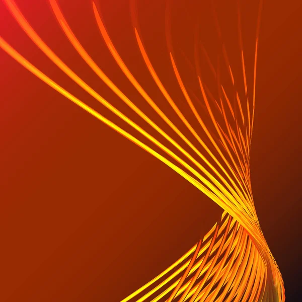 Bela energia mágica abstrata amarela espiral elétrica retorcida treliças de fogo cósmico de linhas, tiras, paus, hastes brilhando brilhando em um fundo laranja. Ilustração vetorial. Textura — Vetor de Stock