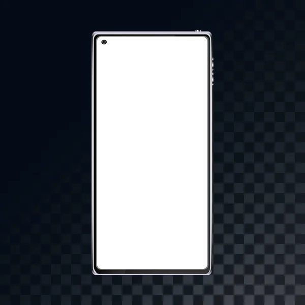 Mobile phone, smartphone on a translucent dark in a checkered gray background from squares. Vector illustration — Stock Vector