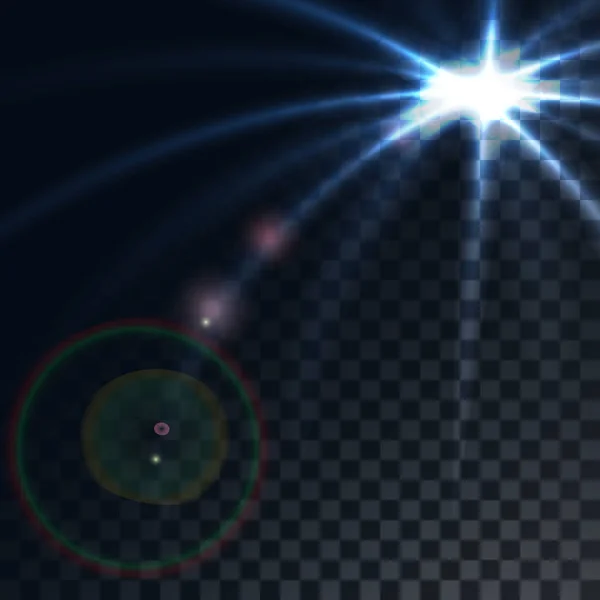För digitala tapeter design. Vector isolerade. Abstrakta glödande blå linje. Lysande stjärna. Genomskinligt glans sol, ljusa flare. Vit bakgrund. Flash light — Stock vektor