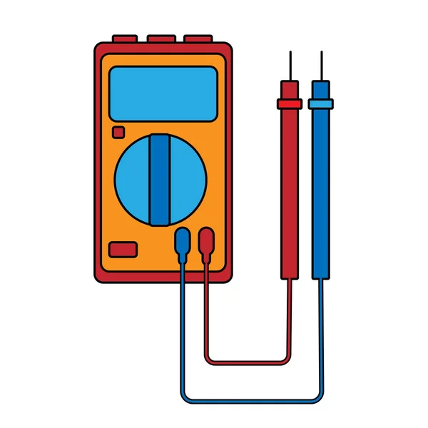 Um pequeno medidor de eletricidade azul vermelho, testador, multímetro digital, para medir tensão CA, CC, corrente, resistência, danos de fiação e conexões. Ferramenta de construção. Ilustração vetorial — Vetor de Stock