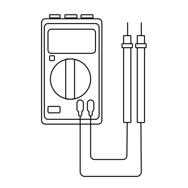 Un pequeño medidor de electricidad en blanco y negro, probador, multímetro digital, para medir CA, voltaje de CC, corriente, resistencia, daños en el cableado y conexiones. Herramienta de construcción. Ilustración vectorial — Archivo Imágenes Vectoriales