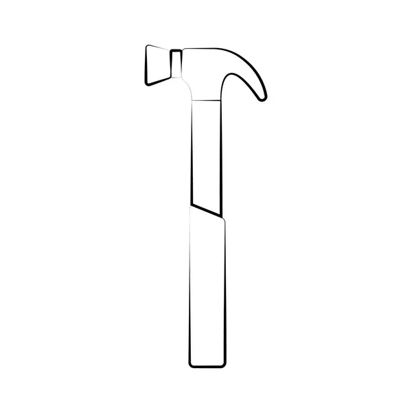 Конструкция черно-белой иконки ручного металлического молотка с деревянной ручкой, предназначенной для строительных и столярных работ, для прибивания гвоздей. Строительный инструмент. Вектор — стоковый вектор