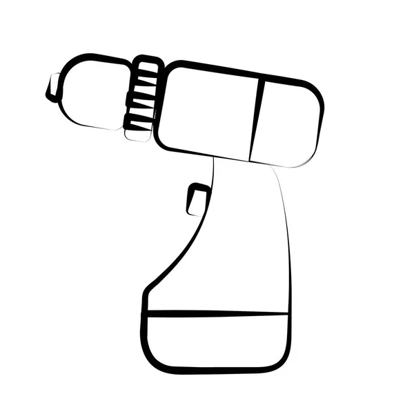 Construção ícone preto e branco de uma chave de fenda sem fio elétrica projetada para apertar parafusos e parafusos. Ferramenta de construção. Vetor — Vetor de Stock