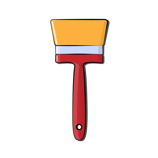 Building red and yellow icon of a wooden paint brush made of wool for painting walls and objects. Construction tool. Vector — Stock Vector