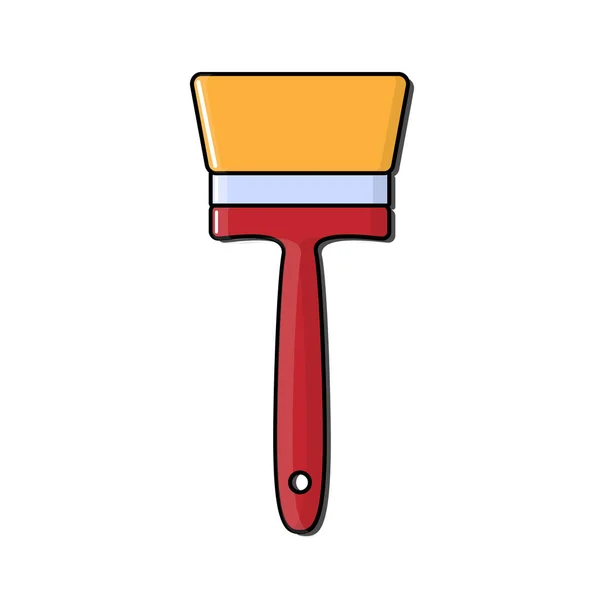 Bau einer roten und gelben Ikone eines hölzernen Pinsels aus Wolle zum Bemalen von Wänden und Objekten. Bauwerkzeug. Vektorillustration — Stockvektor