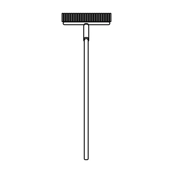 Construction black and white icon of a long mop, brushes with a wooden handle designed for cleaning, washing floors. Construction tool. Vector illustration — Stock Vector