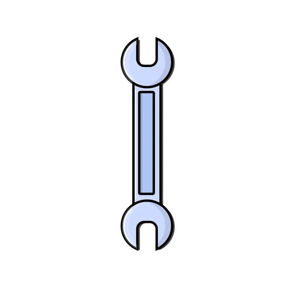 Icono azul de construcción de una llave de extremo abierto diseñada para apretar y aflojar tuercas y pernos para la reparación. Herramienta metalúrgica de construcción. Vector — Vector de stock