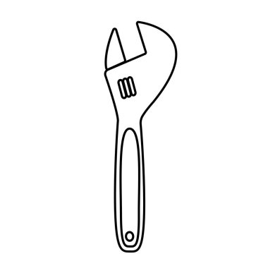 Cıvata ve somunlar gevşetmek ve sıkmak için tasarlanmış ayarlanabilir çapı ile metal ayarlanabilir bir anahtar inşaat siyah-beyaz simgesi. İnşaat Metal iş aracı. Vektör Illustration