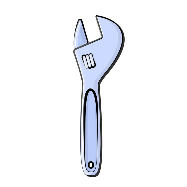 Llave ajustable de metal icono azul de construcción con diámetro ajustable diseñada para aflojar y apretar los pernos y tuercas. Herramienta metalúrgica de construcción. Ilustración vectorial — Vector de stock