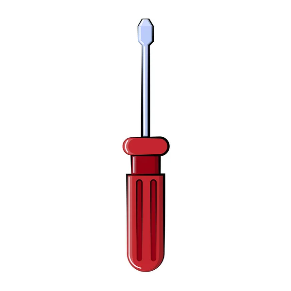 Röd skruvmejsel ikon med en rak eller platt slot för att skruva, lossa skruvar. Konstruktion VVS-verktyg för uttaget av alla yrken. Vektor illustration — Stock vektor