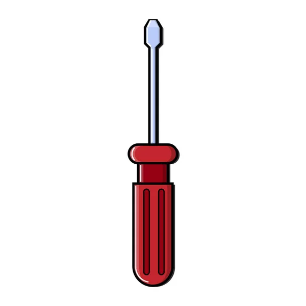 Icono de destornillador rojo con ranura recta o plana para atornillar, desenroscar tornillos. Herramienta de plomería de construcción para el gato de todos los oficios. Vector — Vector de stock
