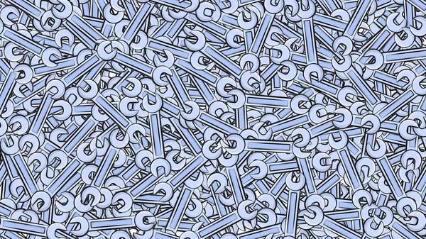 Textura, patrón sin costuras de metal azul hierro spanners construcción reparación llaves para aflojar y apretar las tuercas y pernos en el fondo. Vector — Vector de stock