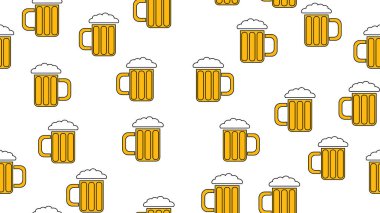 Bardaklar açık ve koyu malt köpük bira şerbetçiotu iyi lezzetli serinletici alkollü içecekler raivy iyi lezzetli serinletici alkollü içecekler bir dizi Doku dikişsiz desen, beyaz bir arka plan üzerinde kupalar. Vektör çizimi