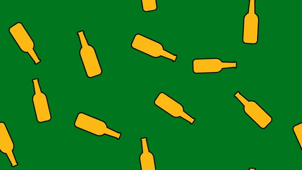 纹理无缝模式从一套美丽的好清凉酒精饮料跃起浅和暗麦芽泡沫啤酒在瓶的绿色背景。矢量插图 — 图库矢量图片