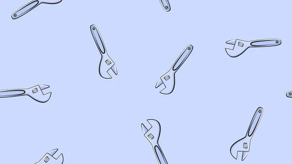 Textura, patrón abstracto sin costura de la construcción de tuberías de plomería de metal llaves correderas para la reparación sobre un fondo azul. Ilustración vectorial — Vector de stock