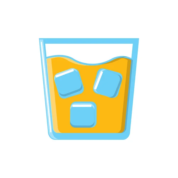 Boisson alcoolique savoureuse forte cocktail juteux dans un verre avec whisky avec icône de glace sur fond blanc. Illustration vectorielle — Image vectorielle