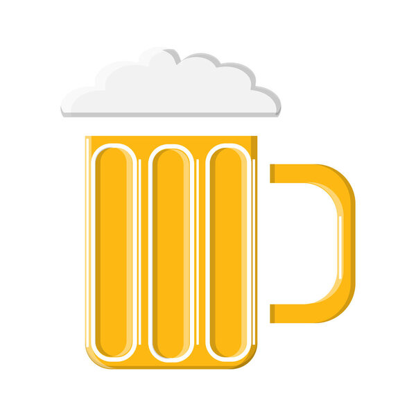 A glass with a handle of frothy barley light chilled light amber amber yellow hop alcoholic lager craft craft icon on a white background. Vector illustration