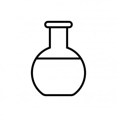 Tıbbi araştırma cam kabı, şişe, laboratuvarda araştırma için test tüpü, bilimsel ilaçların çalışma, beyaz bir arka plan üzerinde basit bir siyah ve beyaz simge. Vektör çizimi