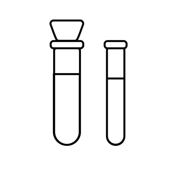 Chemisch laboratorium medische test buis, kolf voor drugs en chemische experimenten, eenvoudige zwart-wit pictogram op een witte achtergrond. Vector illustratie — Stockvector