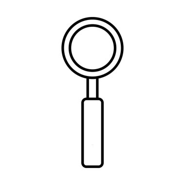 Yaklaşma ve arama için bir tutamak ile büyük optik büyüteç, beyaz bir arka plan üzerinde basit bir siyah beyaz simge. Vektör çizimi