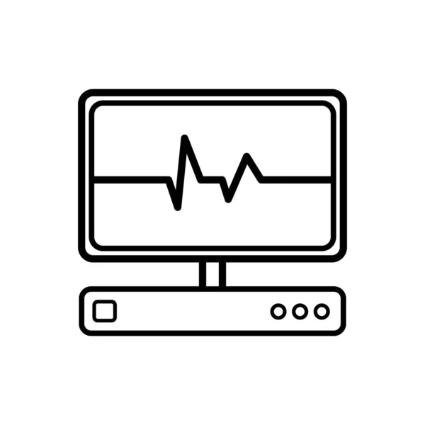 Abstract medical device with a monitor for examination of the heart, ultrasound and cardiogram, a simple black and white icon on a white background. Vector illustration — Stock Vector