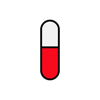 Tıbbi ilaç içi boş oval hapkapsül hastalıkların tedavisi için şifa, beyaz bir arka plan üzerinde basit bir simge. Vektör çizimi