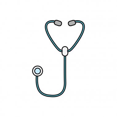 Stetoskop, fonnkop tıbbi akciğerleri dinlemek ve beyaz bir arka plan üzerinde bir pratisyen hekim basit simgesi tarafından hastanın kalbini incelemek. Vektör çizimi