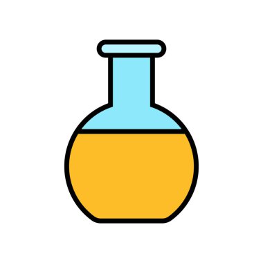 Tıbbi araştırma cam kabı, şişe, laboratuvarda araştırma için test tüpü, bilimsel ilaçların çalışma, beyaz bir arka plan üzerinde basit bir simge. Vektör çizimi