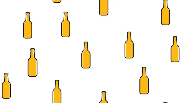 Χωρίς ραφές, κίτρινες γυάλινες φιάλες από αλκοολούχα ποτά και μπουκάλια μπύρας που σερβίρουν μπίρα με ποτήρι μπύρα, σε λευκό φόντο στην ημέρα του Αγίου Πατρίκιου. Απεικόνιση διανυσματικών φορέων. — Διανυσματικό Αρχείο
