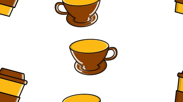 Un patrón sin costuras de vasos repetitivos y tazas de cerámica con un café americano espresso arabica vigorizante caliente rápido en una taza de cartón para llevar sobre un fondo blanco. Ilustración vectorial — Archivo Imágenes Vectoriales