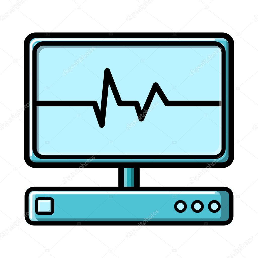 Abstract medical device with a monitor for examination of the heart, ultrasound and cardiogram,  icon on a white background. Vector illustration