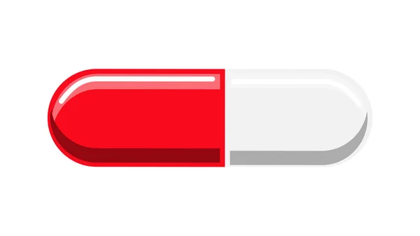 Beyaz bir arka plan üzerinde ilaç hastalıklarının tedavisi için ilaçlar ile güzel tıbbi kırmızı ve beyaz iki renkli tablet kapsül. Vektör çizimi — Stok Vektör