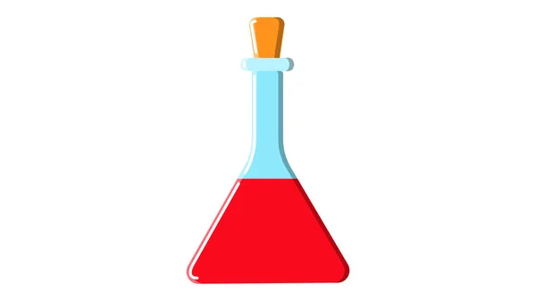 Schöne medizinische rote dreieckige Glas Chemiekolben Reagenzglas mit Flüssigkeit für Forschungsstudien Durchführung von Experimenten und Herstellung von Medikamenten auf weißem Hintergrund. Vektorillustration — Stockvektor