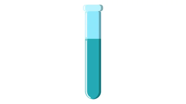 Hermoso tubo de ensayo de frasco químico de vidrio oblongo azul médico con líquido para realizar experimentos científicos de investigación y hacer medicamentos sobre un fondo blanco. Ilustración vectorial — Vector de stock