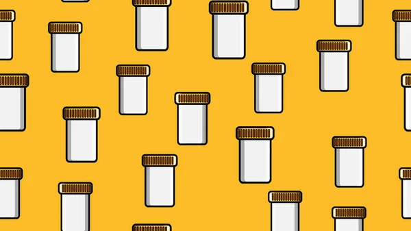 Patrón sin costuras textura infinita de frascos médicos blancos para almacenar muestras de orina o esperma en un fondo amarillo. Ilustración vectorial — Vector de stock