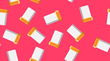 Pembe bir arka plan üzerinde idrar veya sperm dışkı örnekleri saklamak için beyaz tıbbi kavanoz Dikişsiz desen sonsuz doku. Vektör çizimi