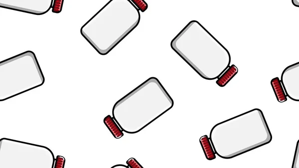 Textura de patrón sin costuras de frascos farmacéuticos médicos de plástico blanco con tapas de medicamentos, medicamentos sobre un fondo blanco. Ilustración vectorial — Vector de stock