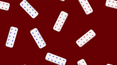 Kırmızı bir arka plan üzerinde ambalaj plakaları kırmızı ve mavi tıbbi tıbbi farmaseptik hap kapsüldikişsiz desen doku. Vektör çizimi