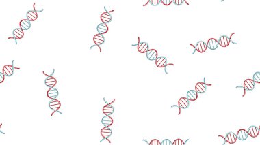 Dna gen molekülleri modellerinin beyaz arka plan üzerindeki sonsuz tekrarlayan tıbbi bilimsel soyut yapılarının kusursuz desen dokusu. Vektör çizimi