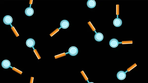 Struttura modello senza soluzione di continuità di infinite ripetitive lenti di vetro ottico medico medico scientifico con una penna e vetro per la ricerca e la localizzazione di oggetti su uno sfondo nero. Illustrazione vettoriale — Vettoriale Stock