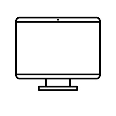 Bir monitör ile dijital akıllı dikdörtgen bilgisayarın siyah ve beyaz modern dijital simge vektör illüstrasyon, dizüstü bilgisayar beyaz bir arka plan üzerinde izole. Konsept: bilgisayar dijital teknolojileri